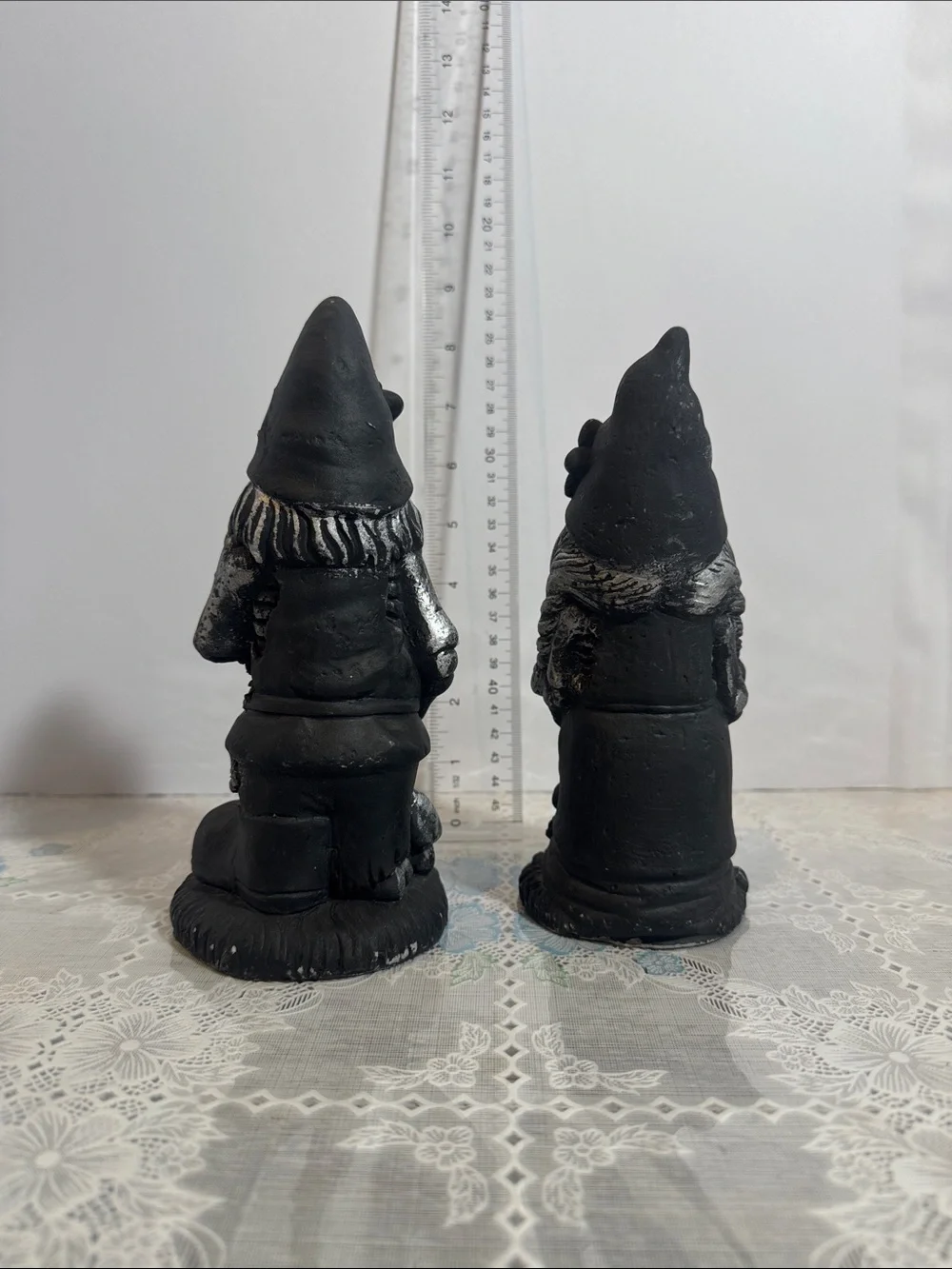 Zombie gnome  Halloween decor couple lot of 2  black and silver approx 3”x8”